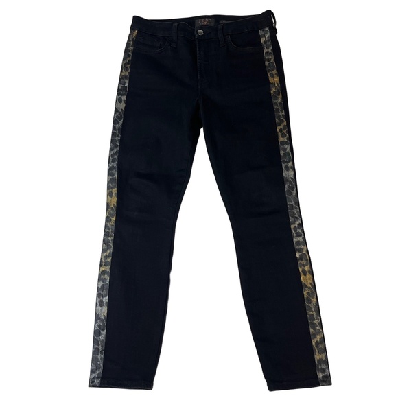 Jen 7 Black Leopard Embellished 5 Pocket Ankle Skinny‎ Jeans Size 8 - Picture 1 of 14